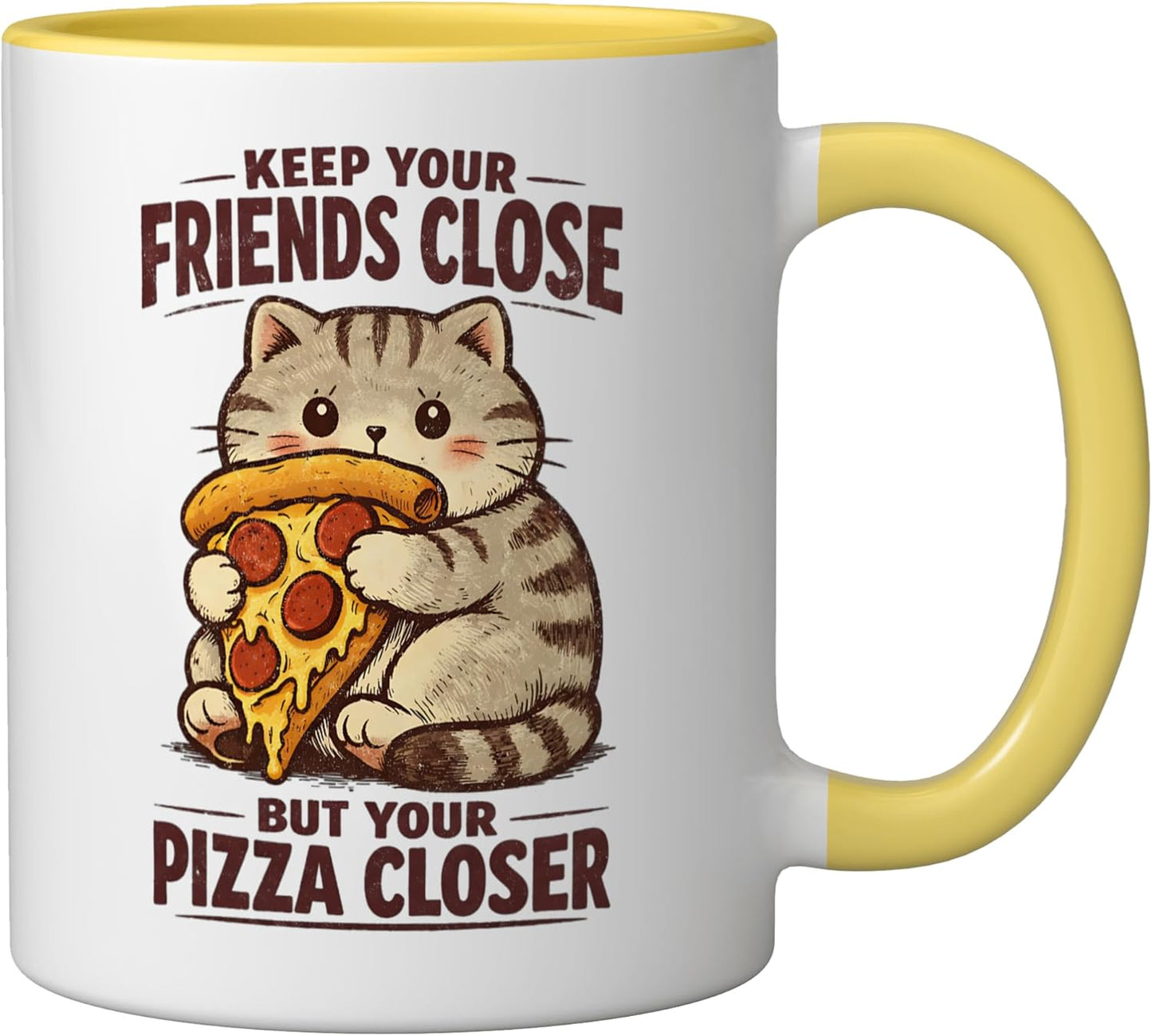 Taza Cerámica Gato Amante de Pizza Amarillo Blanco