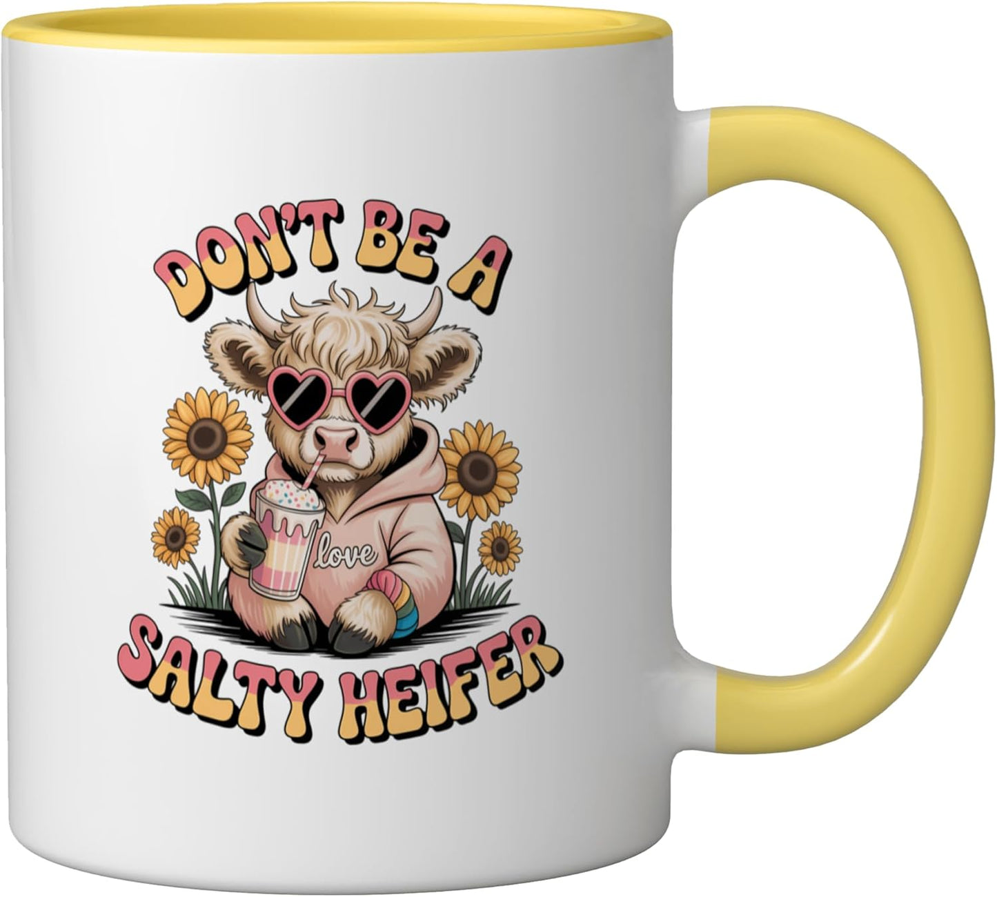 Taza Cerámica Bovino Amarillo/Blanco