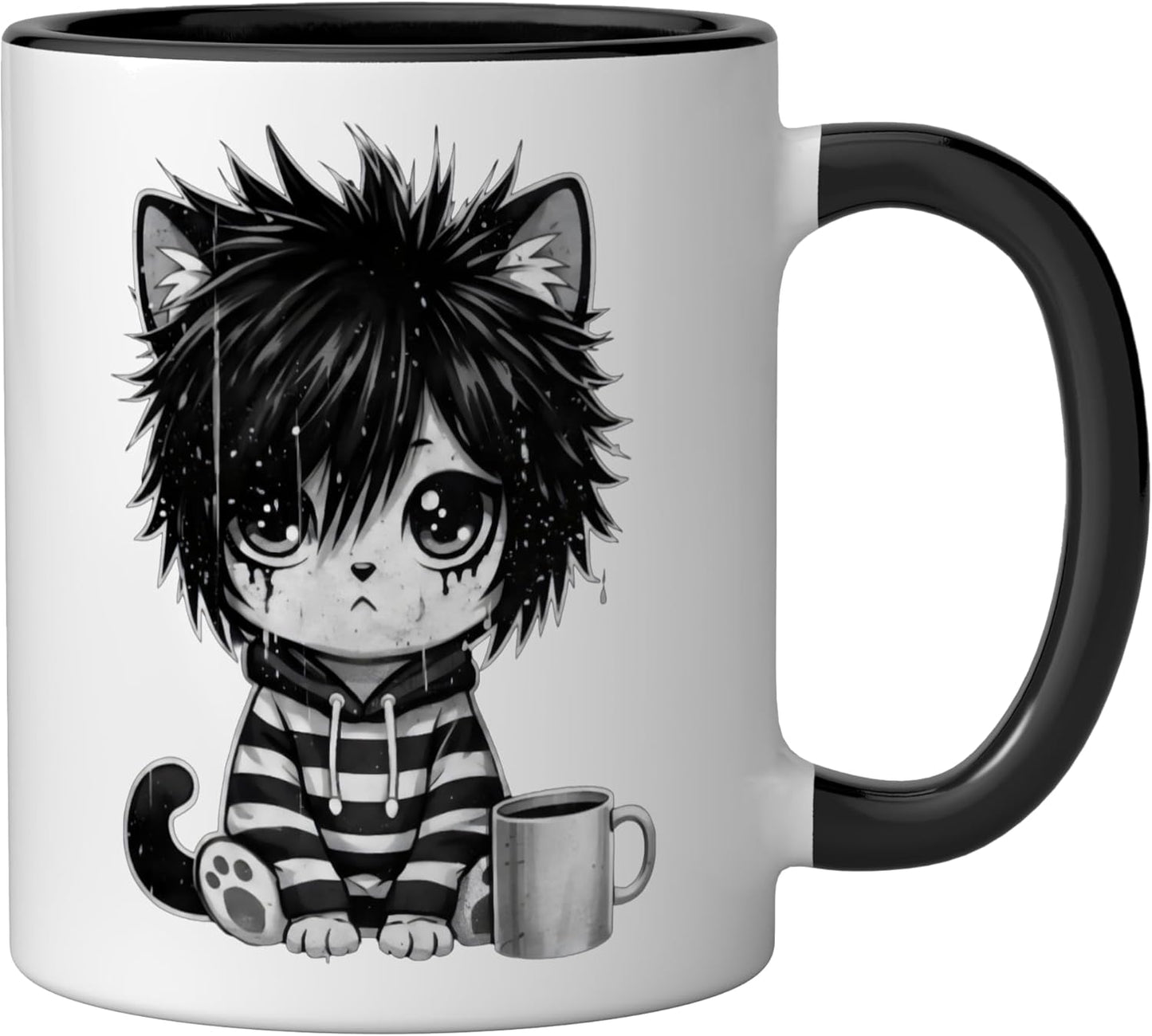 Taza Cerámica Gatito Gótico Negro/Blanco