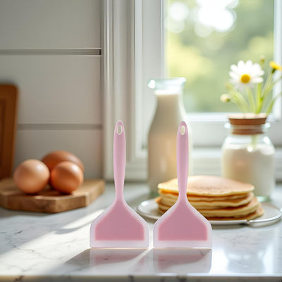 2 espátulas de silicona rosa para panqueques, huevos, pescado y pizza