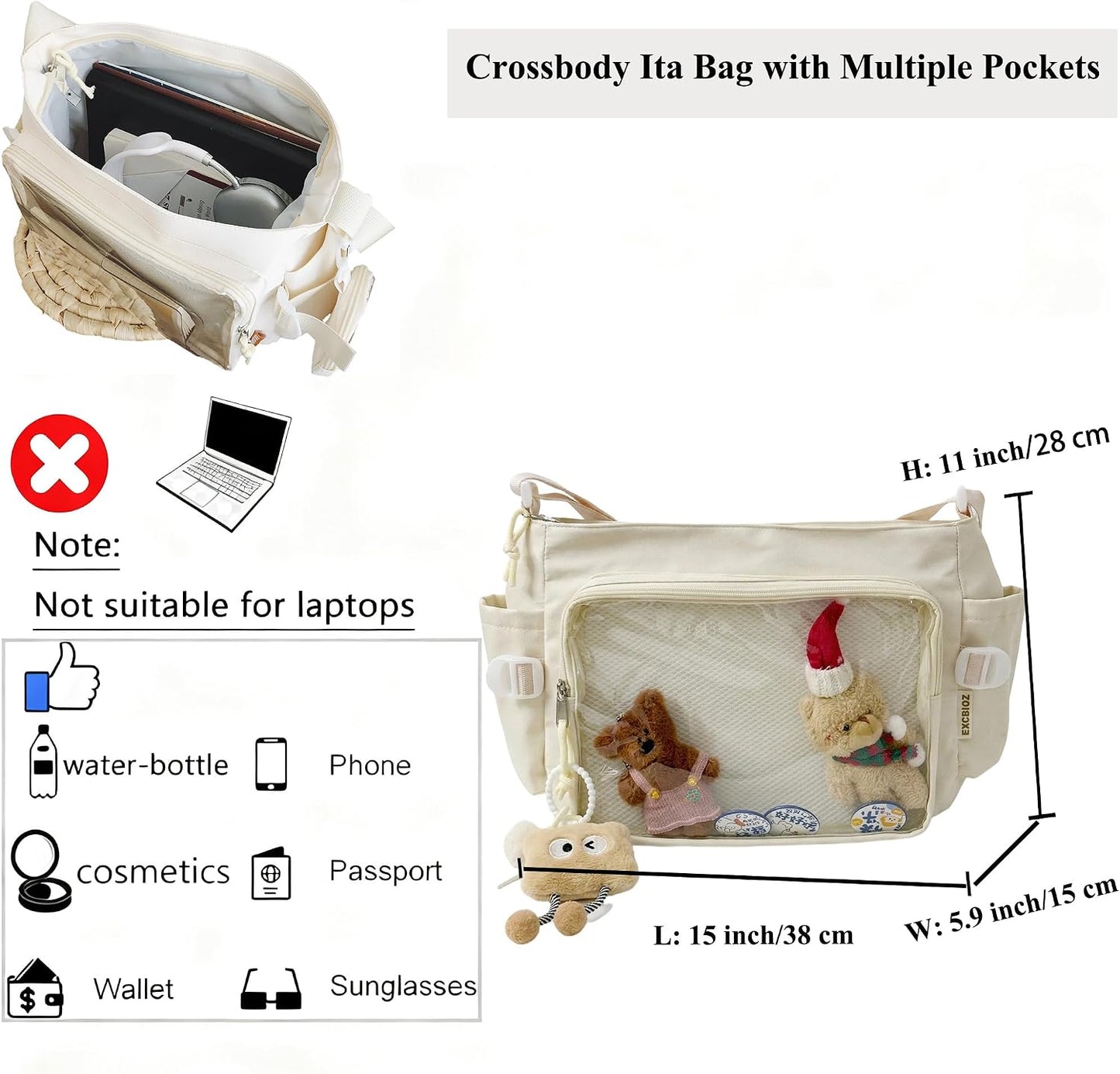 Bolsa mensajero nailon con pasador kawaii