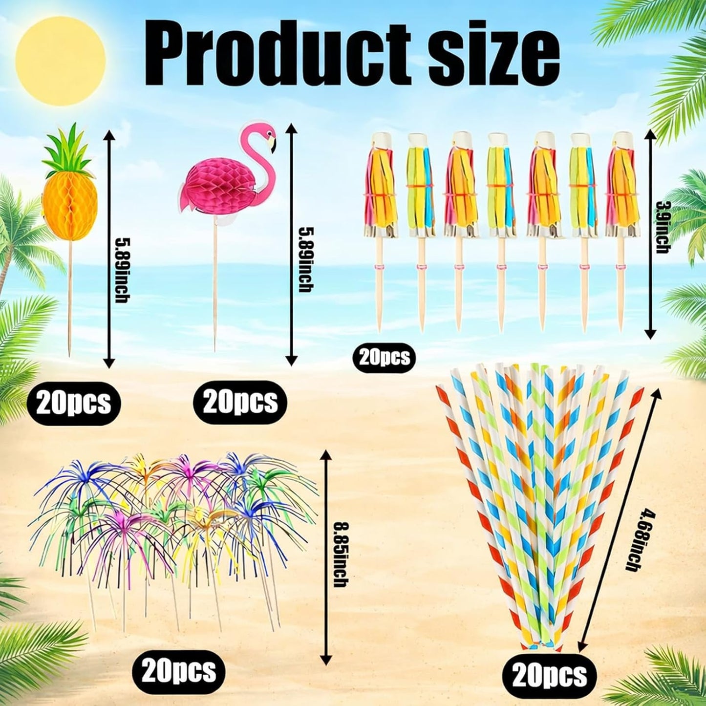 100 Paraguas Cóctel 5 Diseños Tropicales Decoración Fiesta