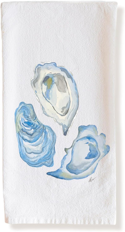 Toalla de té de cocina de ostras azules acuarelas 100% algodón 17x30 pulgadas con lazo