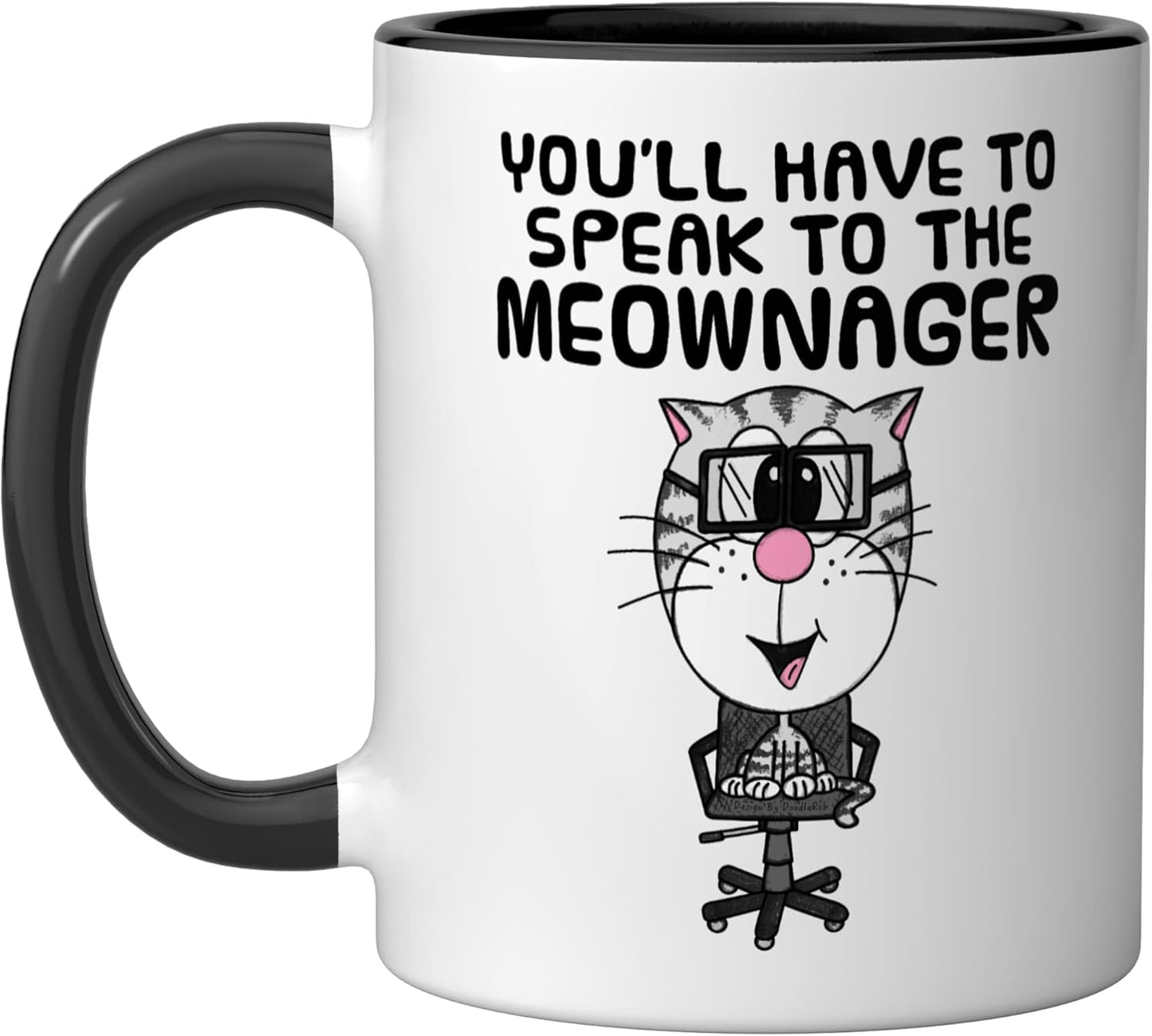 Taza de cerámica divertida con mensaje 'Habla con el gerente' negra/blanca