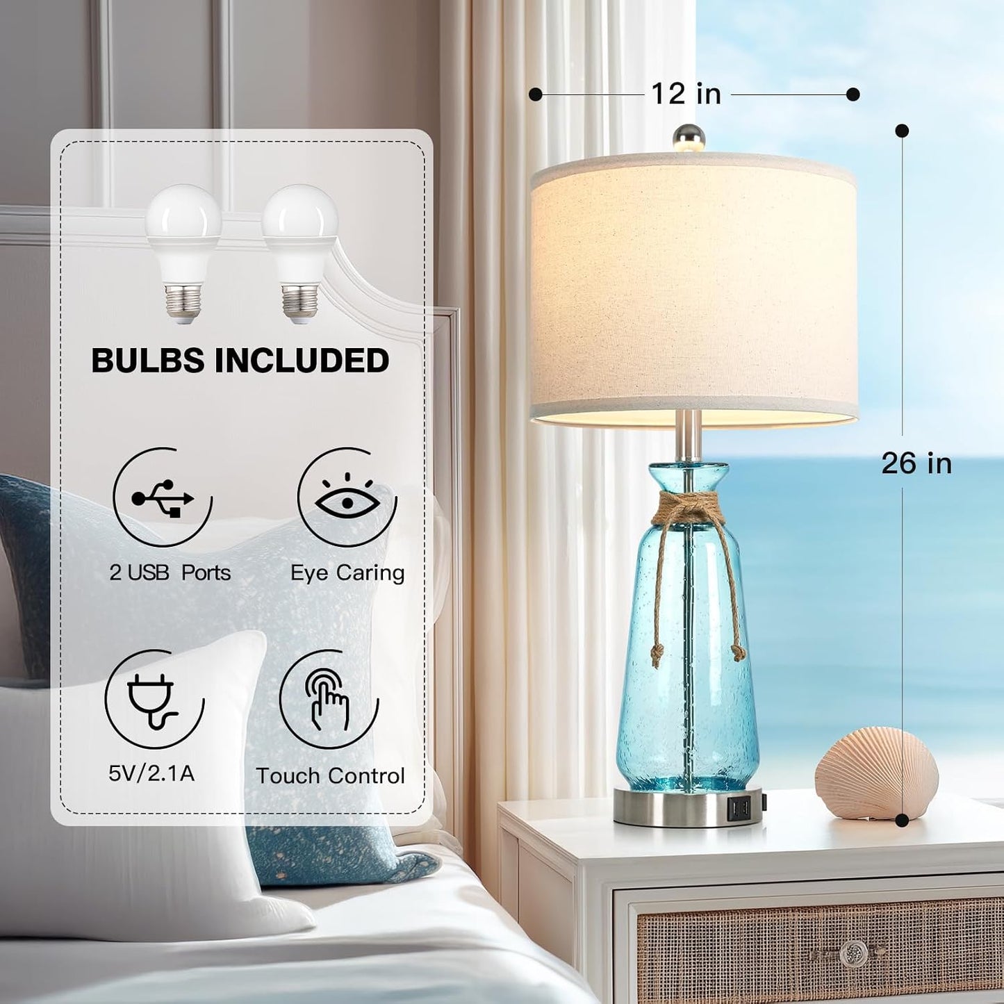 Lámparas náuticas 26pulg sala dormitorio juego 2 regulables USB