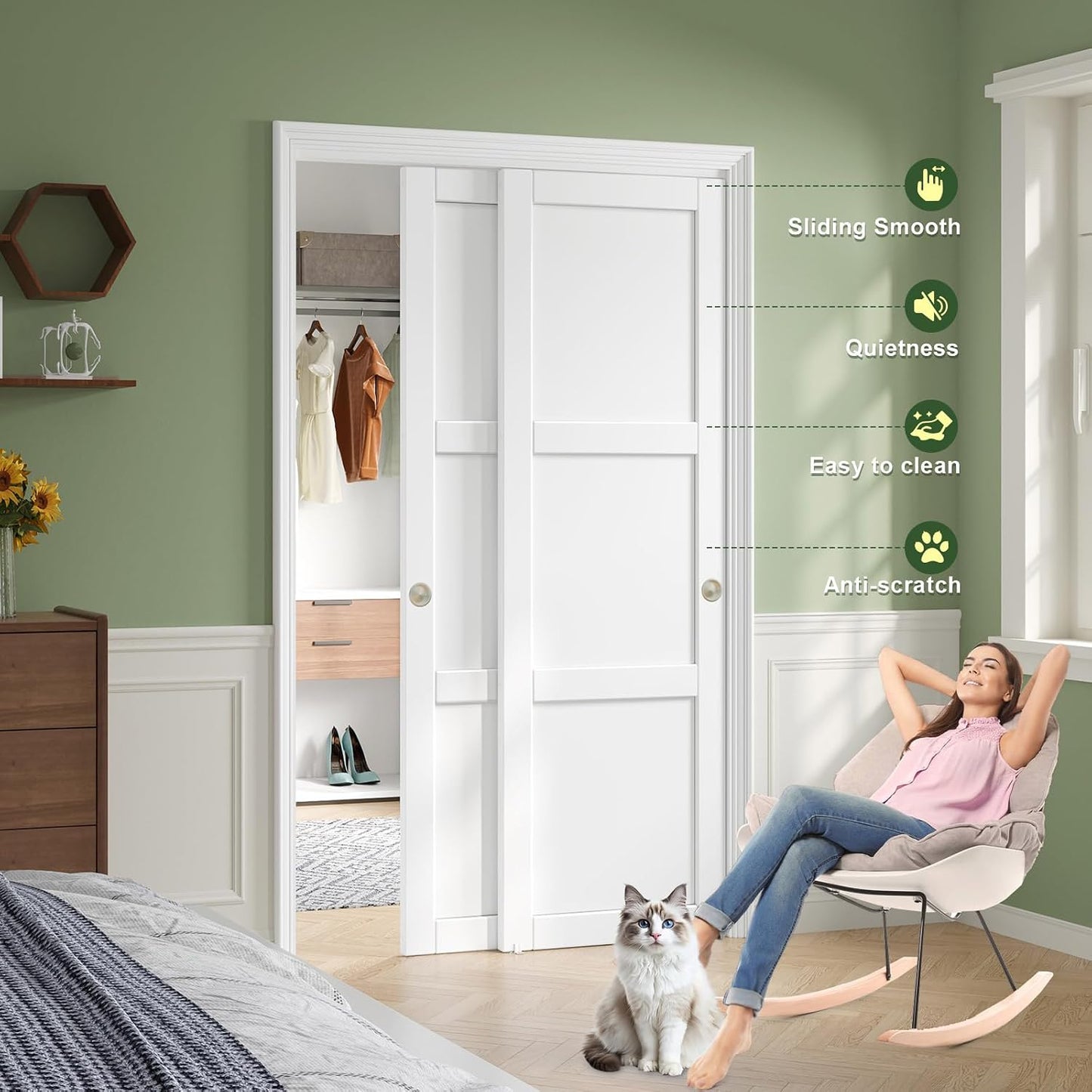 Puerta corredera armario 48x80pulg 3 paneles dormitorio