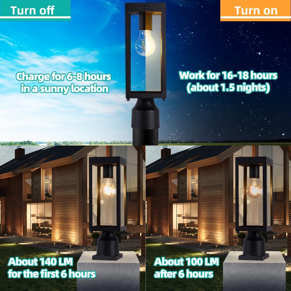 Lámpara solar poste exterior 14.5pulg negro mate