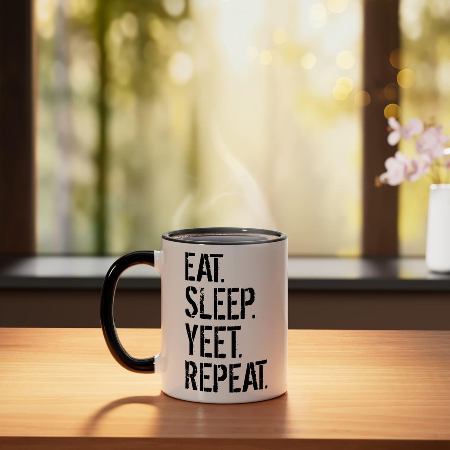 Taza cerámica Eat Sleep Yeet Repeat negra/blanca