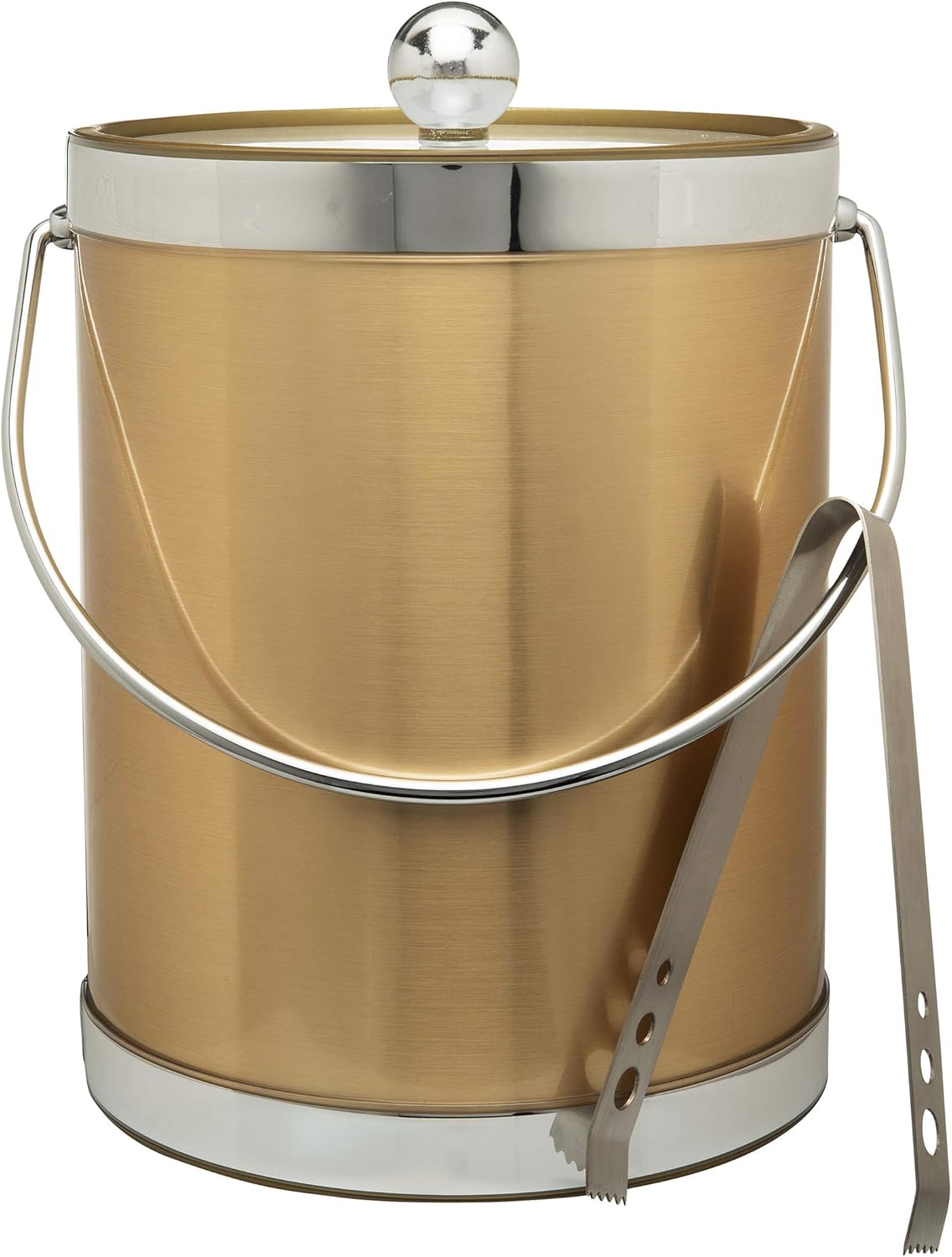 Cubo Hielo Aislado Doble Pared con Pinzas 5qt Oro Plata