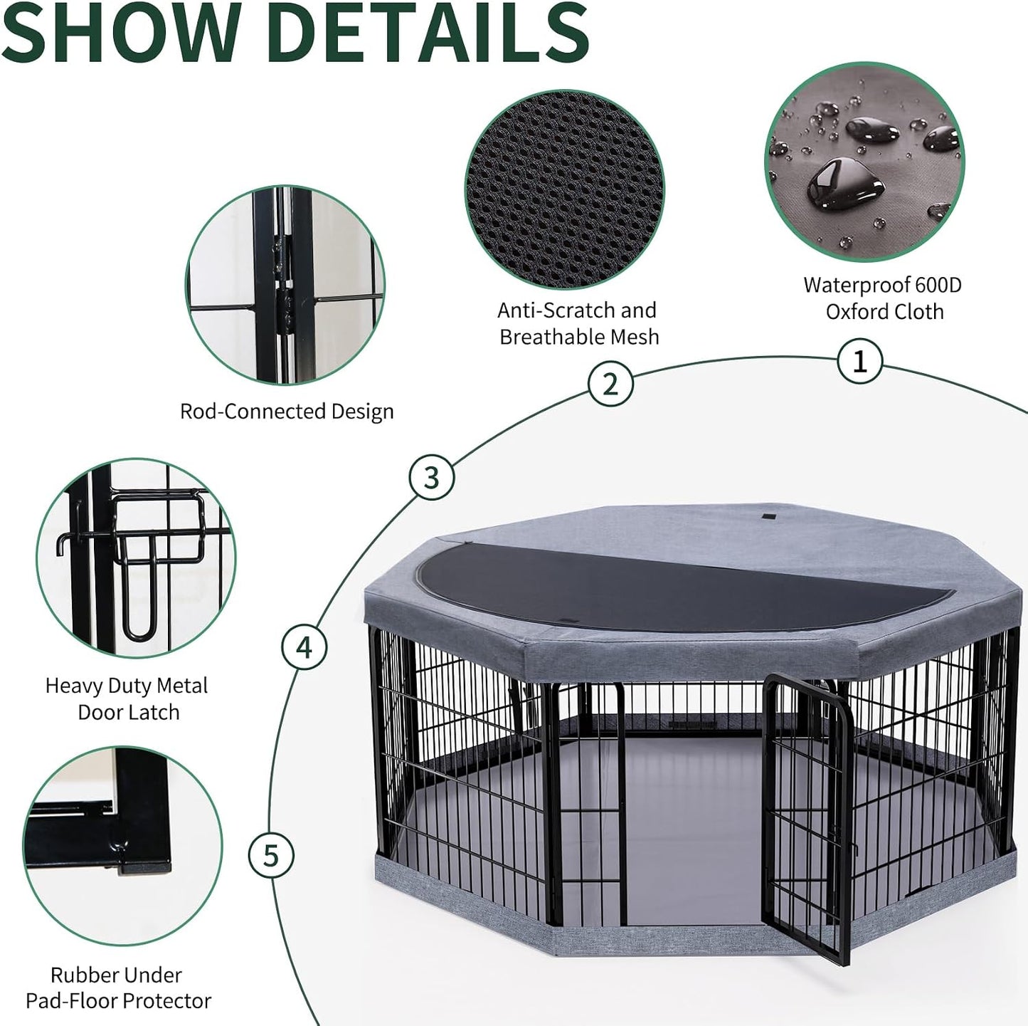 Corral metal perros 22x24pulg con cubierta