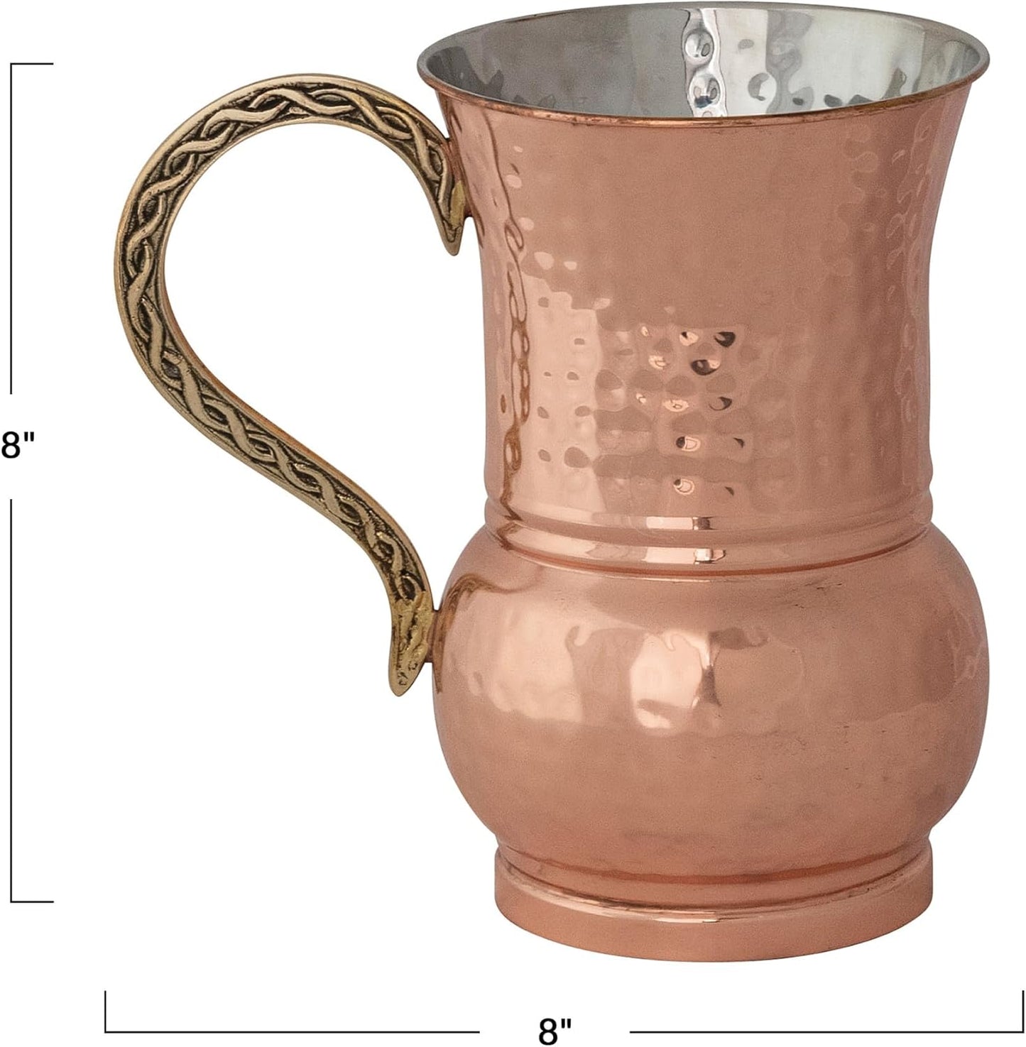 Jarra acero inox martillada 50oz mango latón acabado cobre