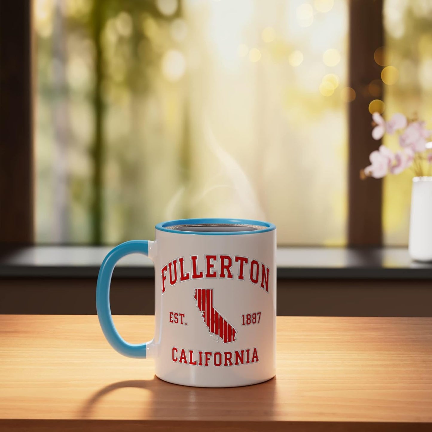 Taza cerámica Fullerton California Retro City Pride azul/blanco