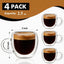 Juego de 4 tazas de espresso transparentes con asa y aislamiento doble