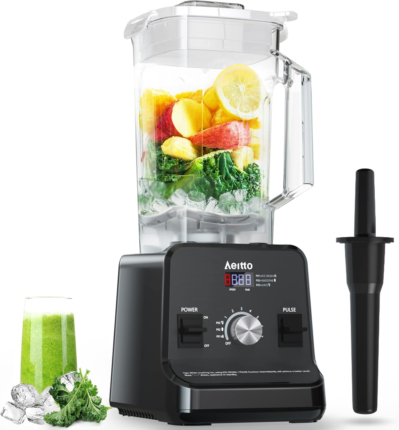Licuadora de batidos negra de 68 oz 1500 vatios para hielo y bebidas congeladas