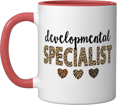 Taza de cerámica para especialista divertido de leopardos rojo/blanco