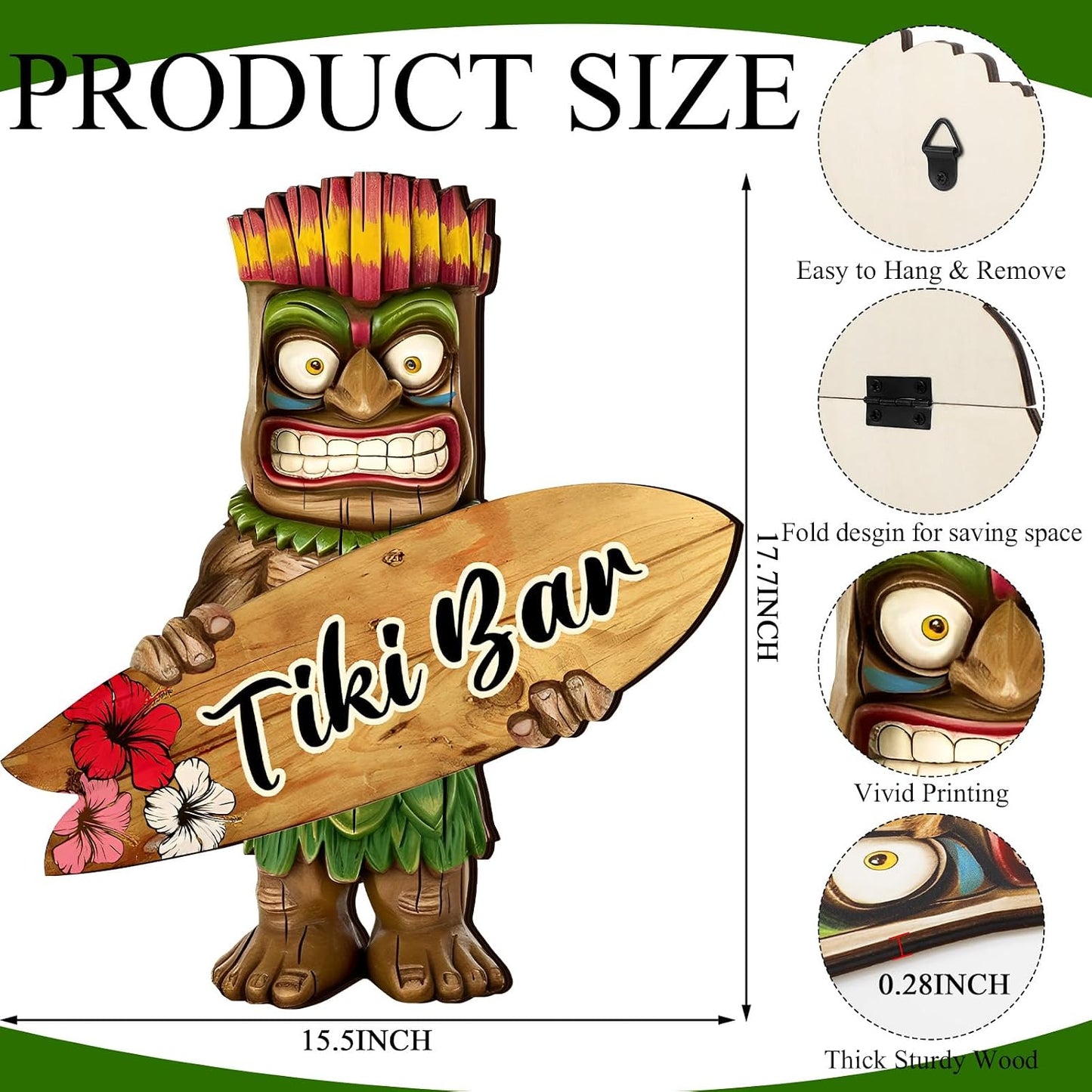 Decoración Tiki Bar con tabla surf 17.7pulg plegable hogar