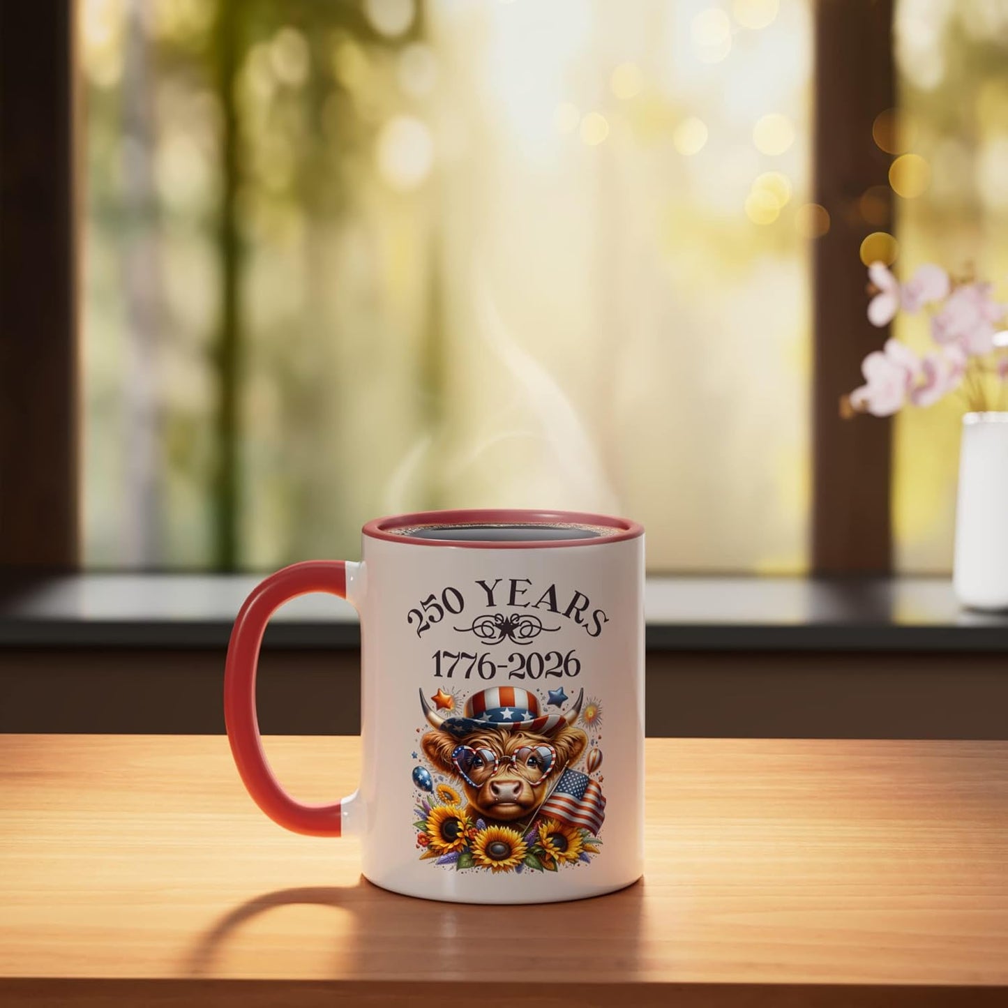 Taza Cerámica Patriótica Highland Cow Rojo/Blanco