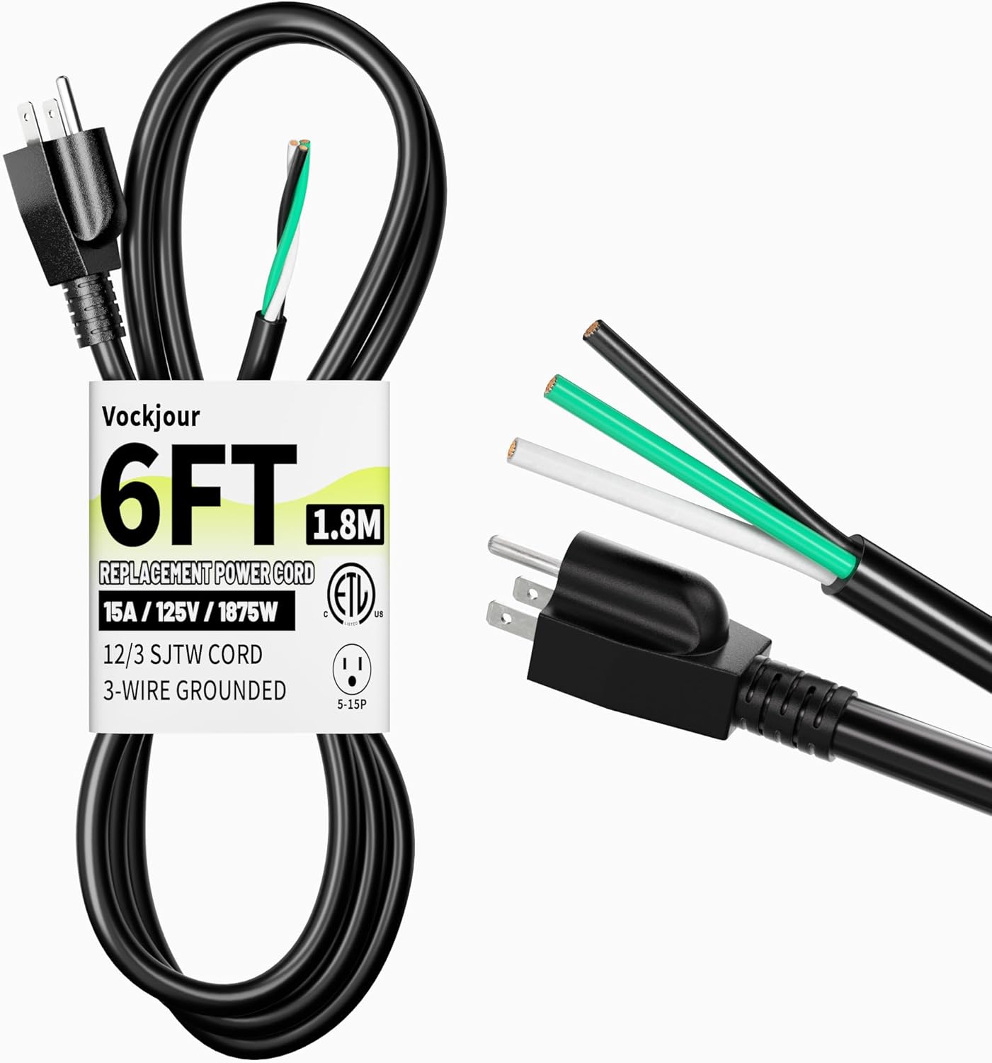 Cable 6 pies 12/3 para eléctricos negro resistente 12 AWG