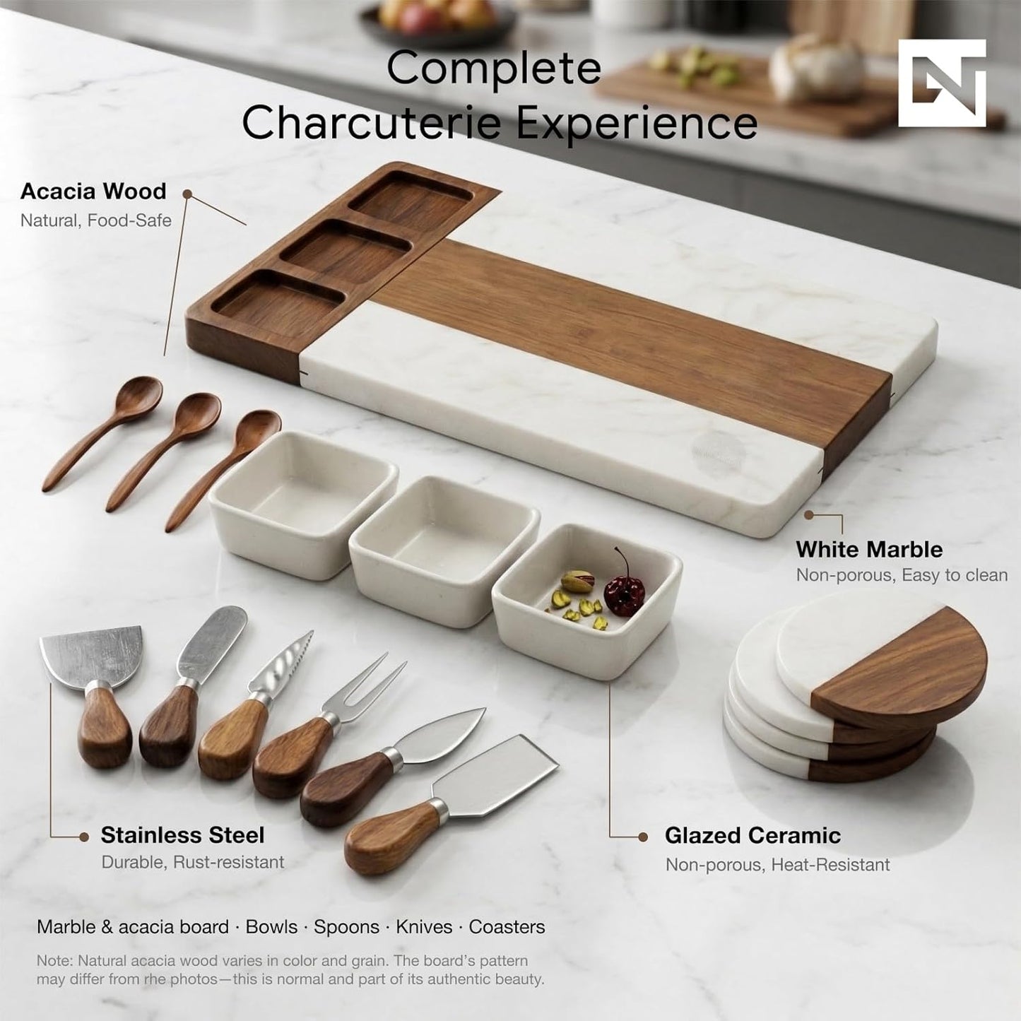 Set Tablas Charcutería y Queso Madera Acacia Bandeja Servir