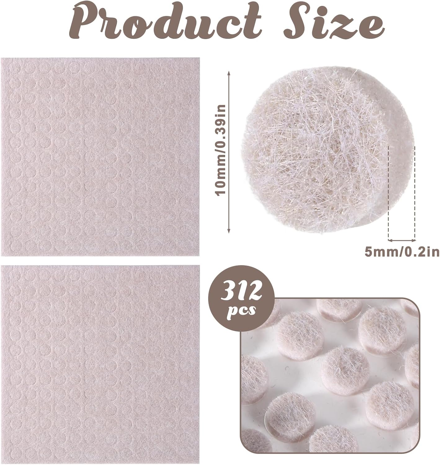 312 Pzas Puntos Felt 3/8pulg para Mesas y Muebles Khaki