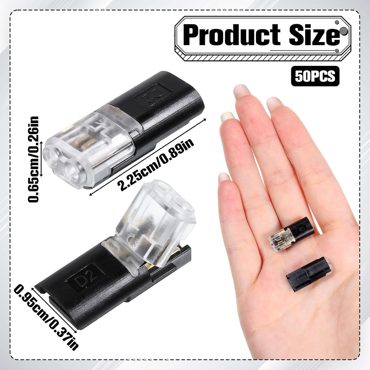 50 Conectores Enchufables Doble Cable para Tira Led