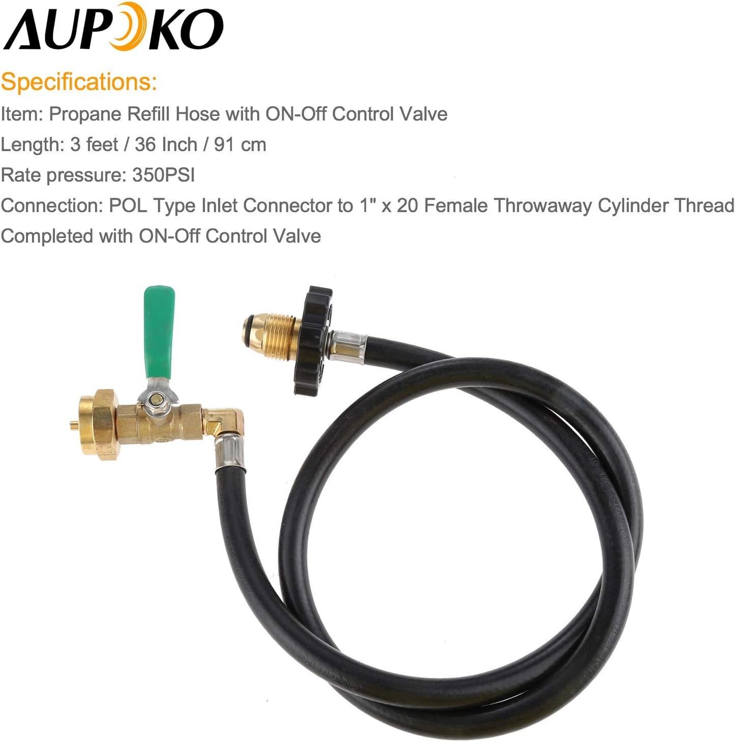 Manguera propano 36pulg con adaptador y válvula control