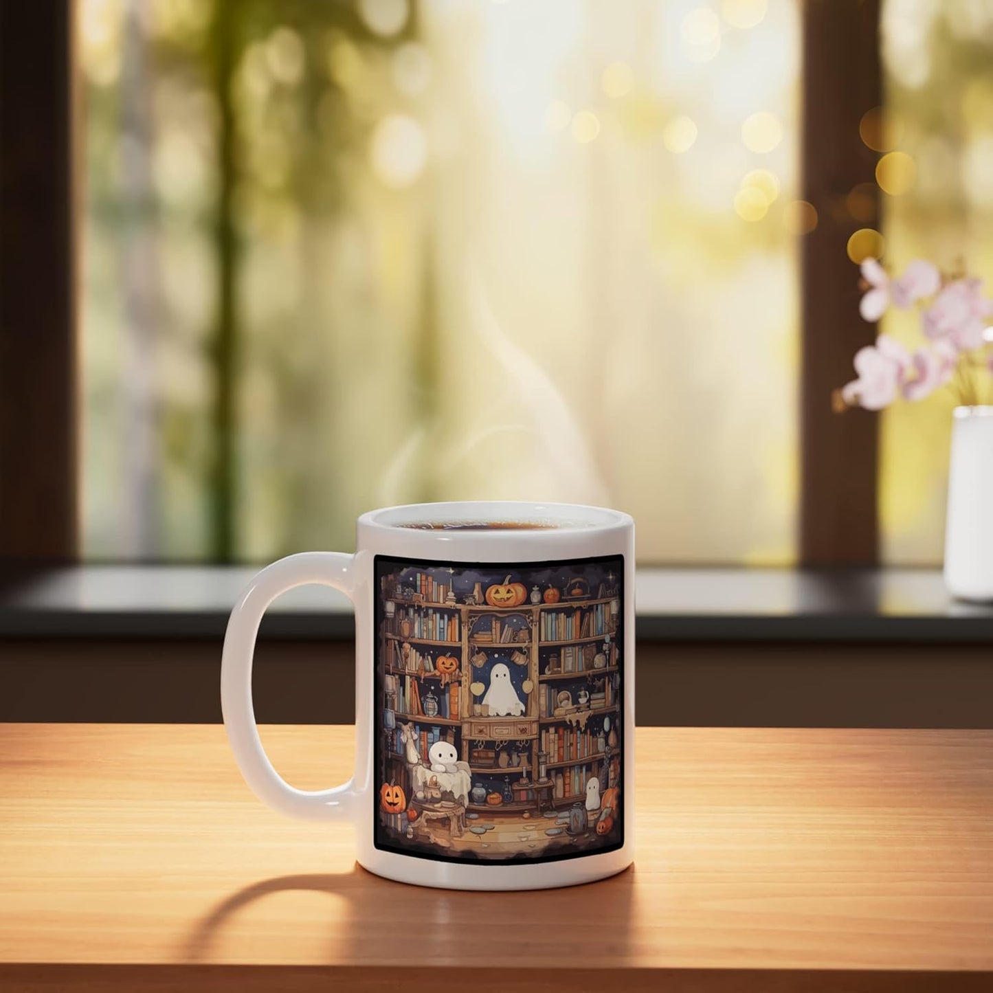 Taza Cerámica Halloween Fantasma Blanco