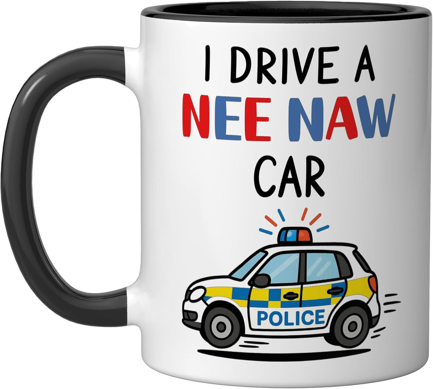 Taza Cerámica Coche Policia Sonido Emergencia Negro/Blanco
