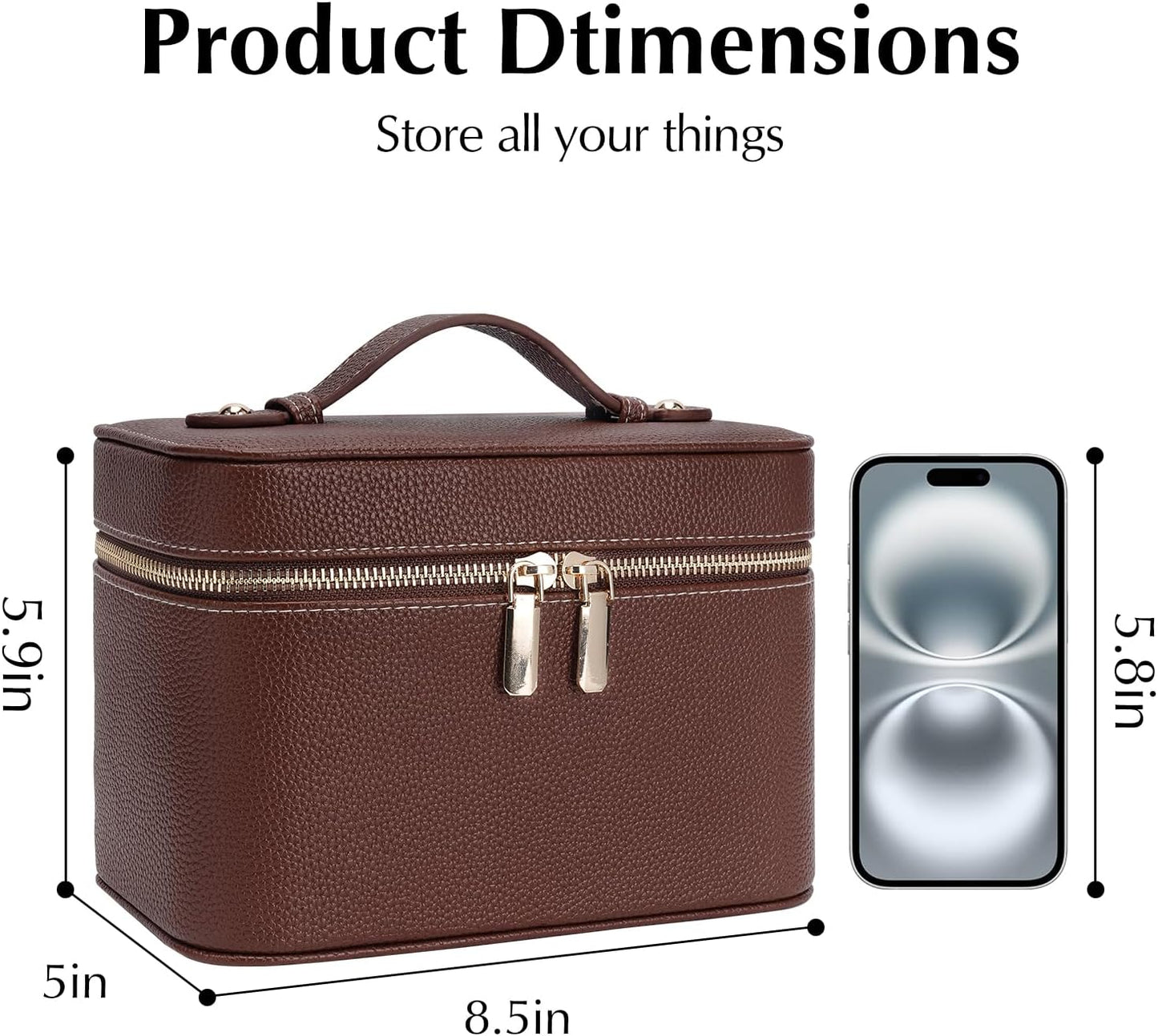 Estuche maquillaje mujer cuero divisor extraible impermeable