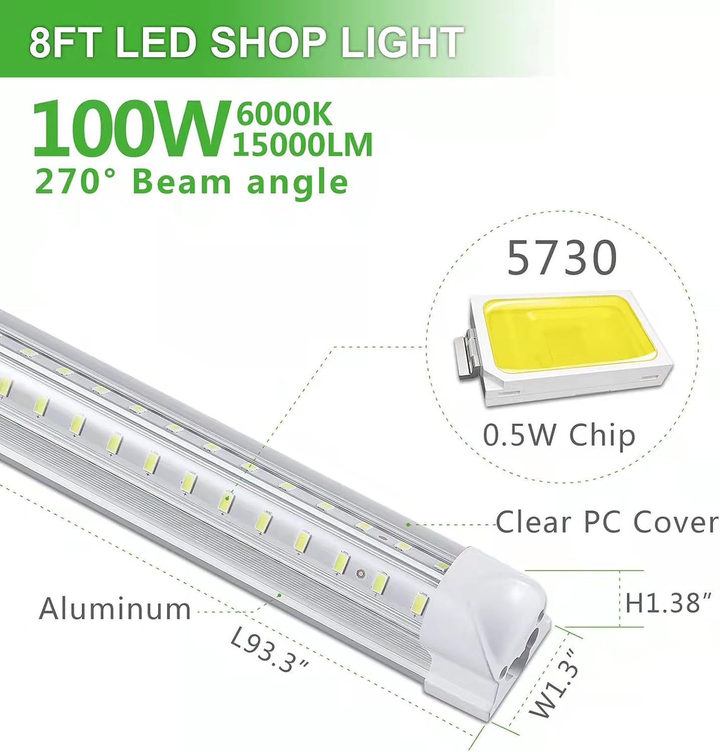 2 Pzas Lámpara T8 LED Garaje 6000K