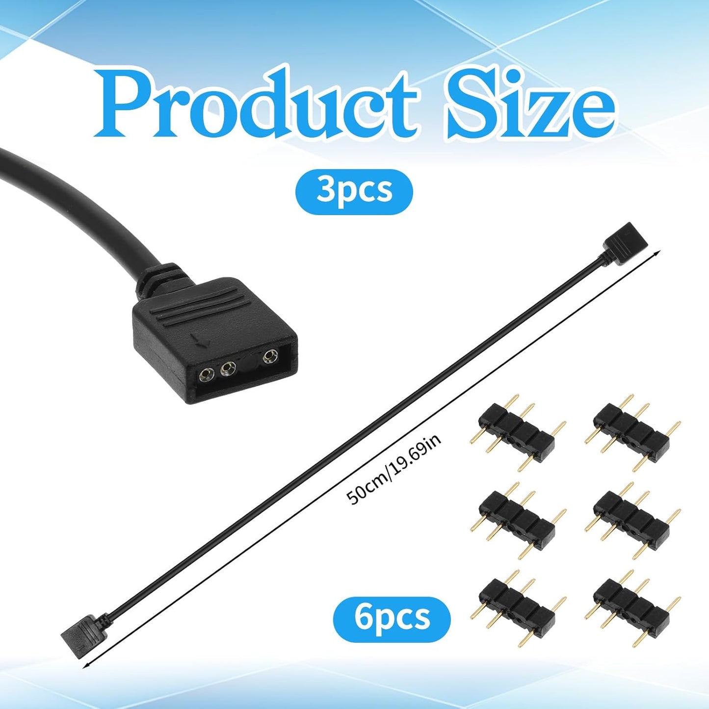 Paquete 3 Cables ARGB 5V 3 Pines Hembra a Hembra 20pulg