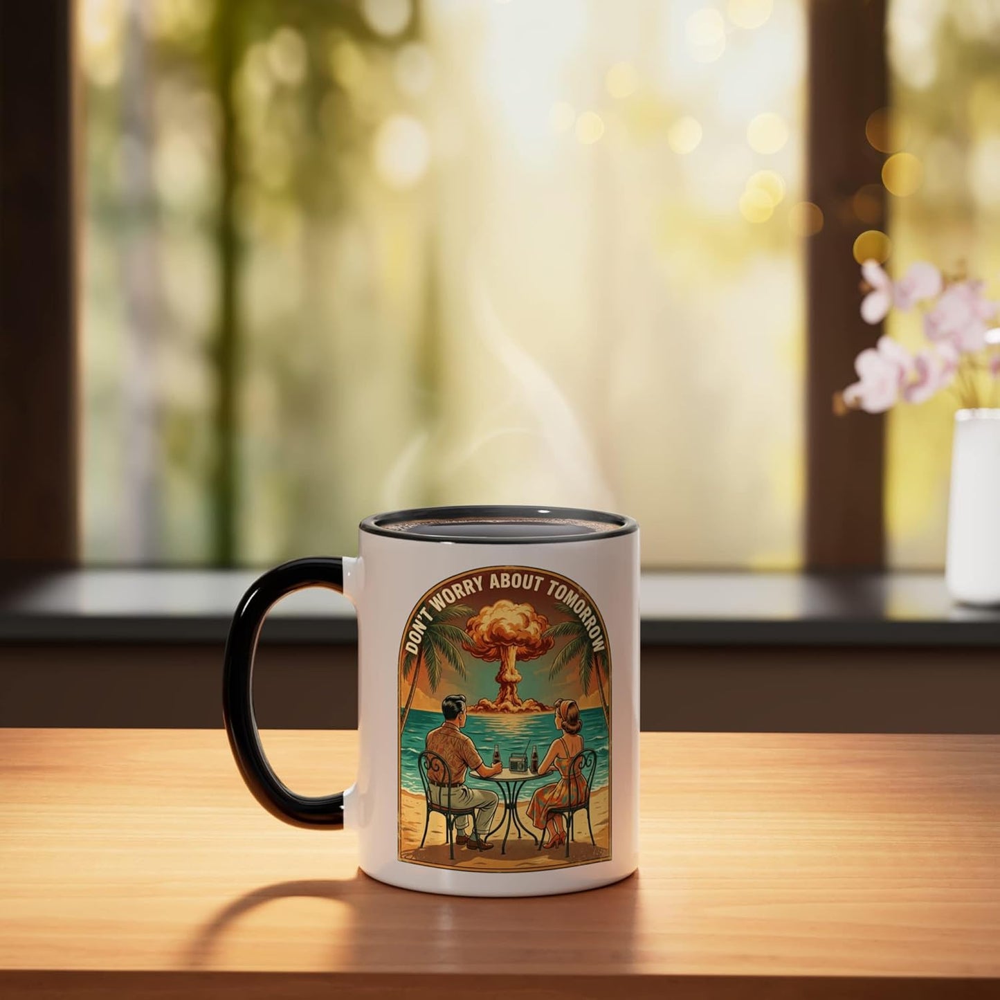 Taza cerámica de humor oscuro cristiano Dont Worry About Tomorrow