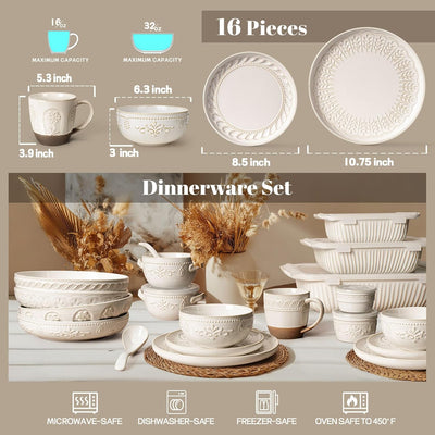Set 16 Pzas Vajilla Cerámica Relieve para 4
