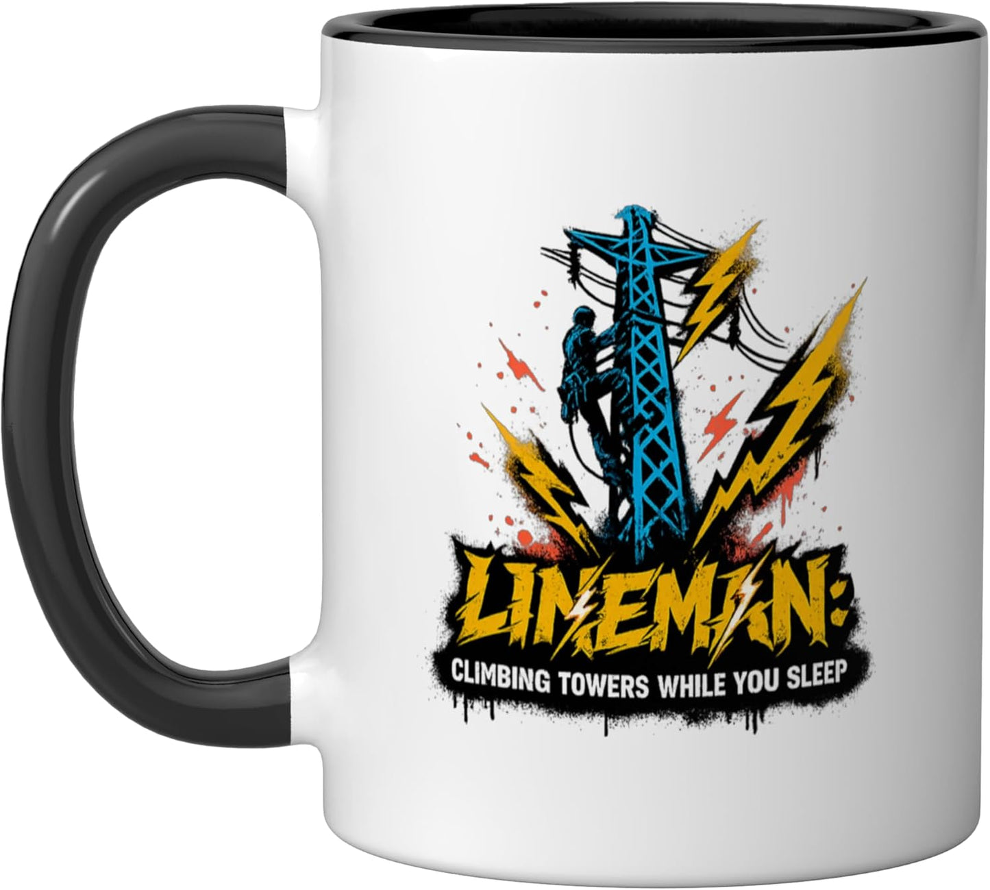 Taza Cerámica Lineman Climbing Torres Negro/Blanco