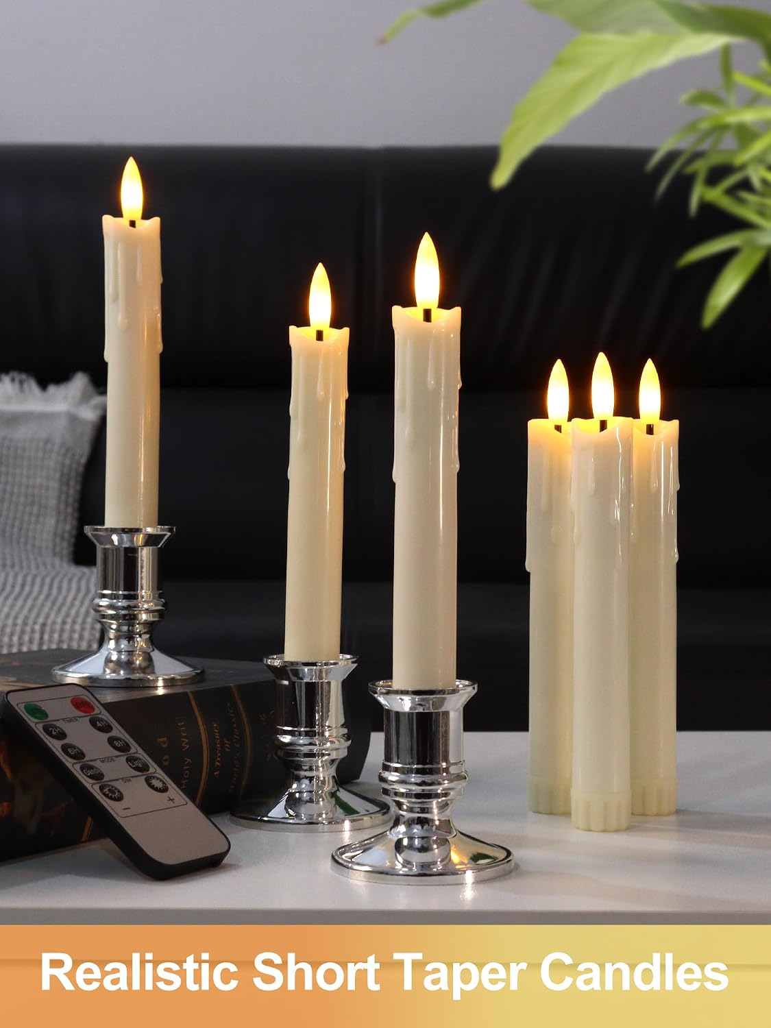 12 Velas Cónicas Falsas 6pulg Temporizador Led Plástico Marfil