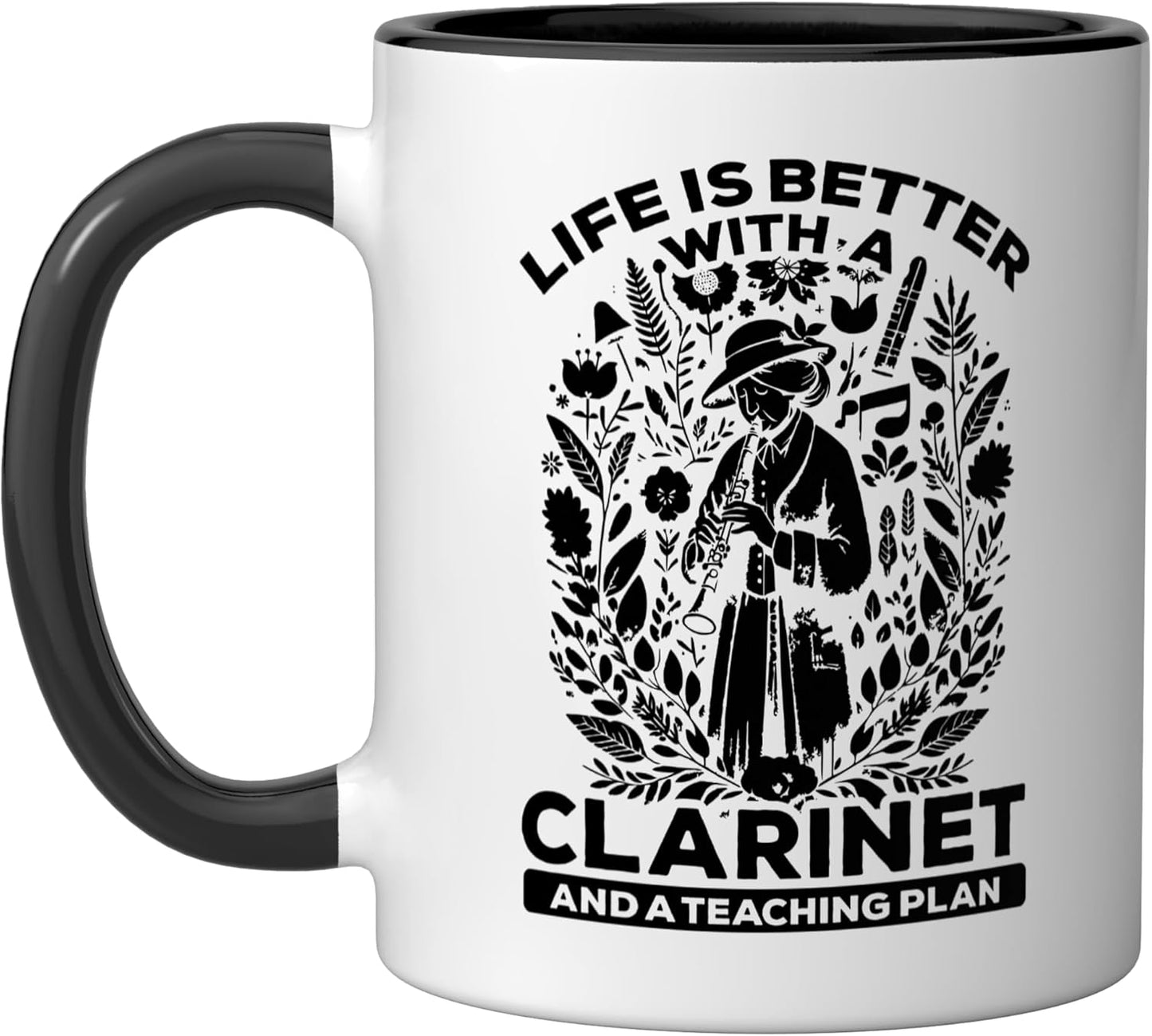 Taza Cerámica para Clarinete Negro/Blanco