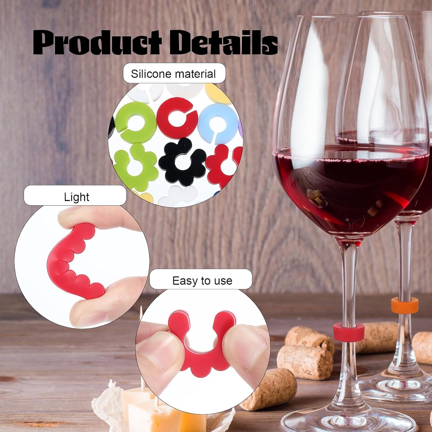 24 Dijes para Copas de Vino Identificadores Degustación