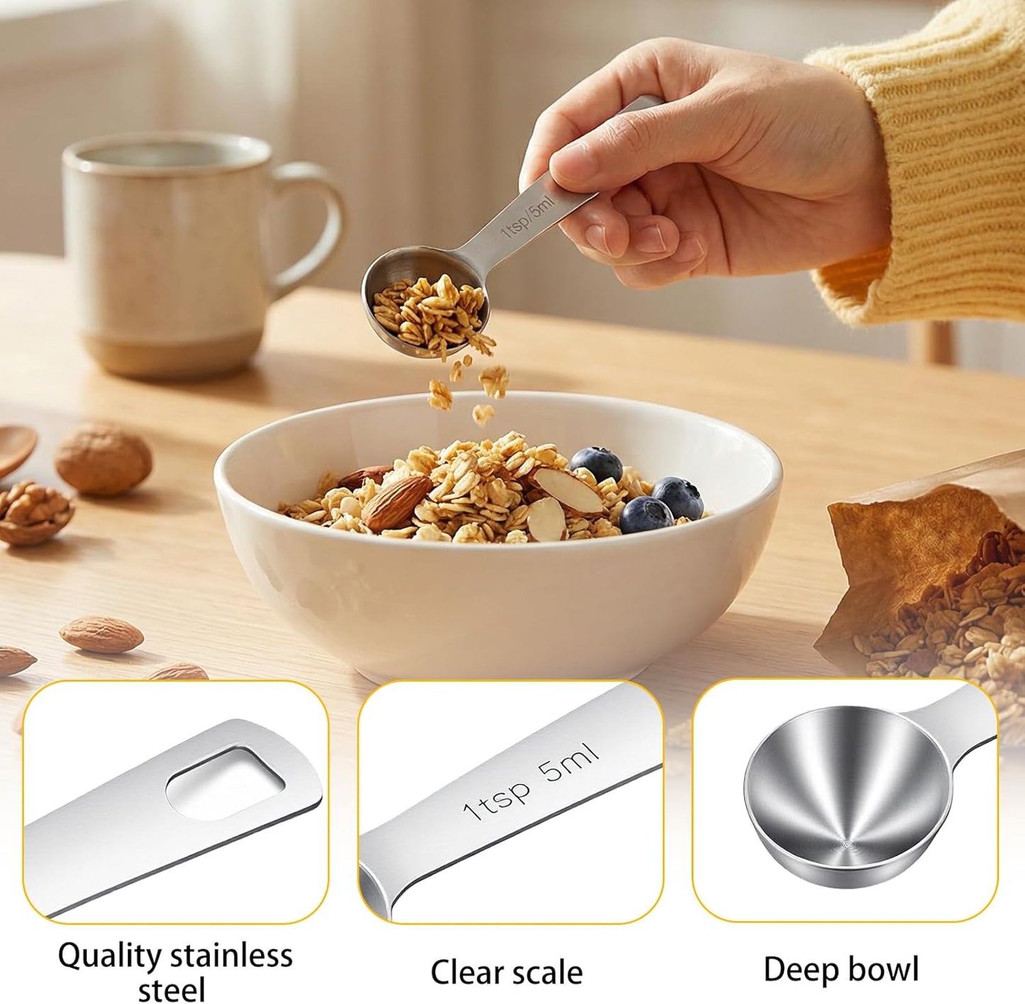 Set 3 cucharas medidoras acero inox 0.2oz cocina
