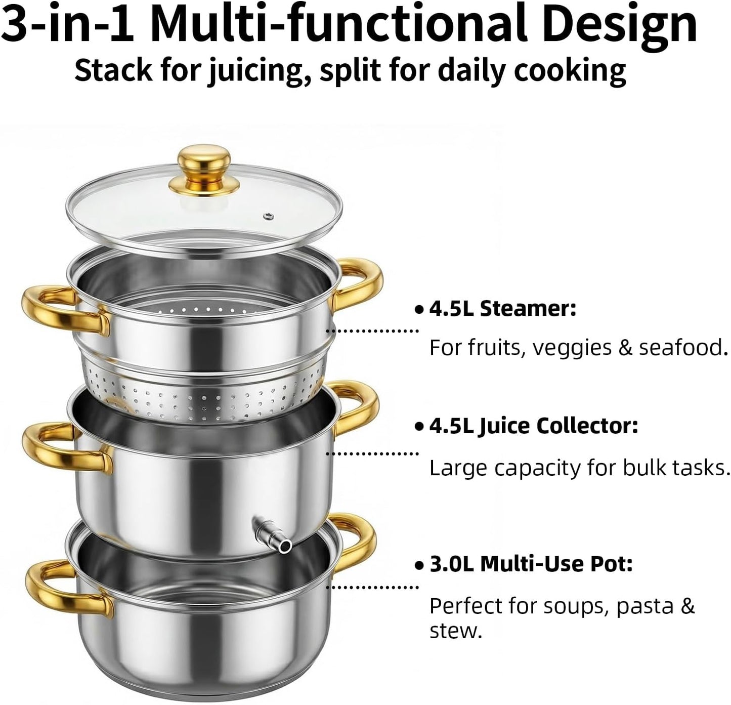 Exprimidor vapor acero inox 5qt con tapa vidrio manguera