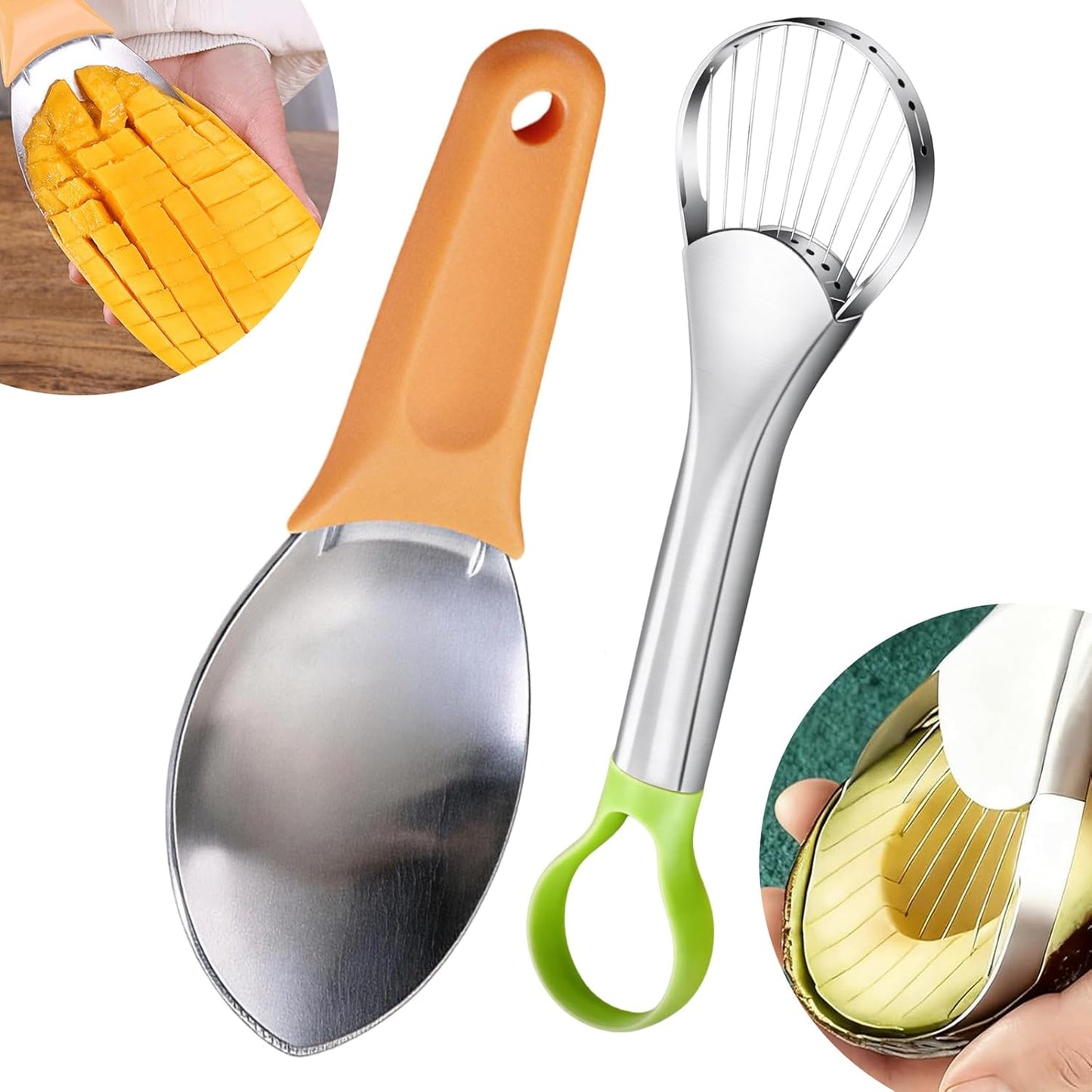 Juego de 2 herramientas de corte de aguacate y mango, descorazonador de frutas