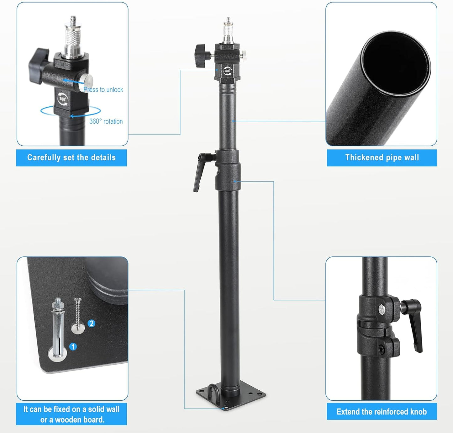 Soporte cámara techo estudio rotación 360 brazo 28pulg