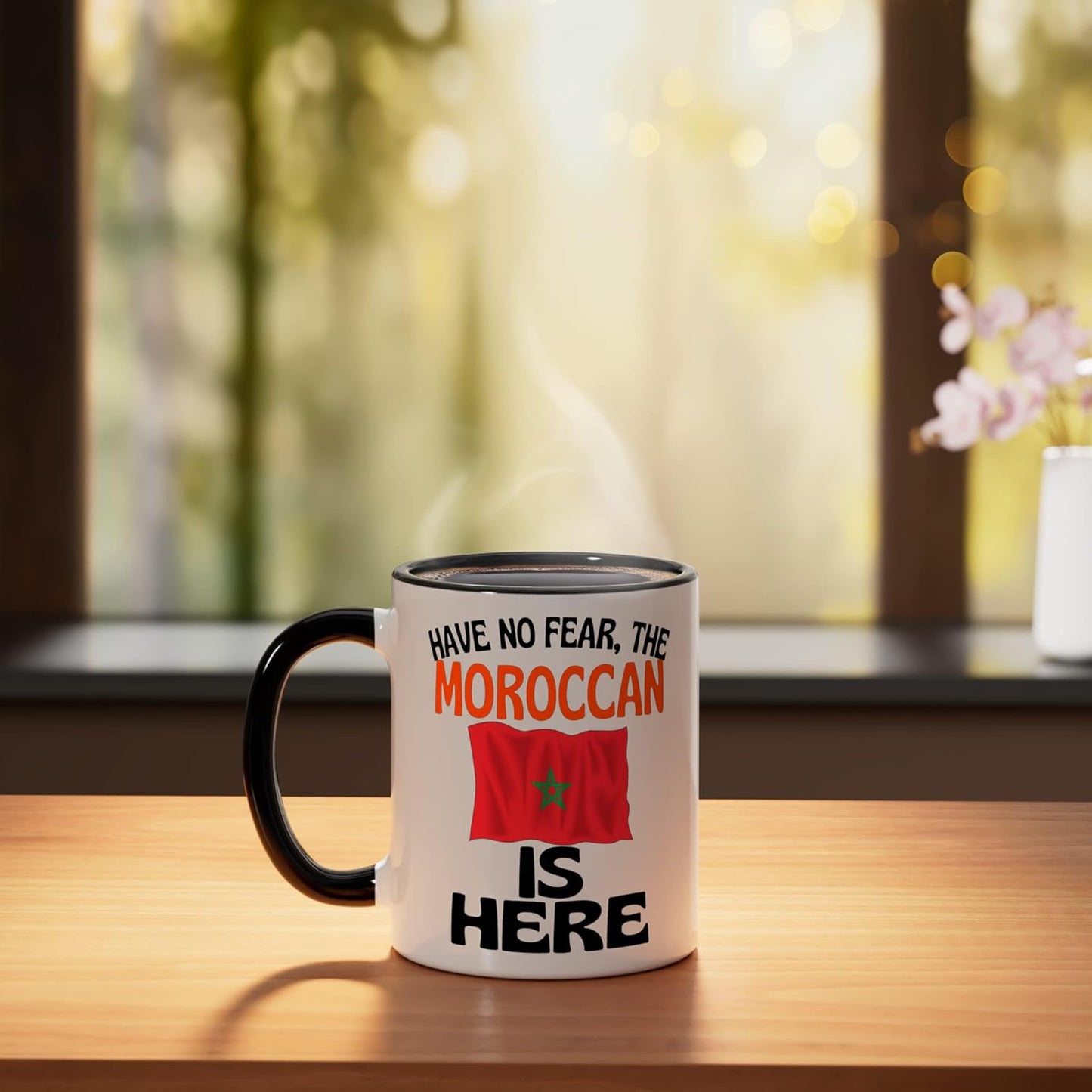 Taza cerámica de Marruecos divertida negra/blanca