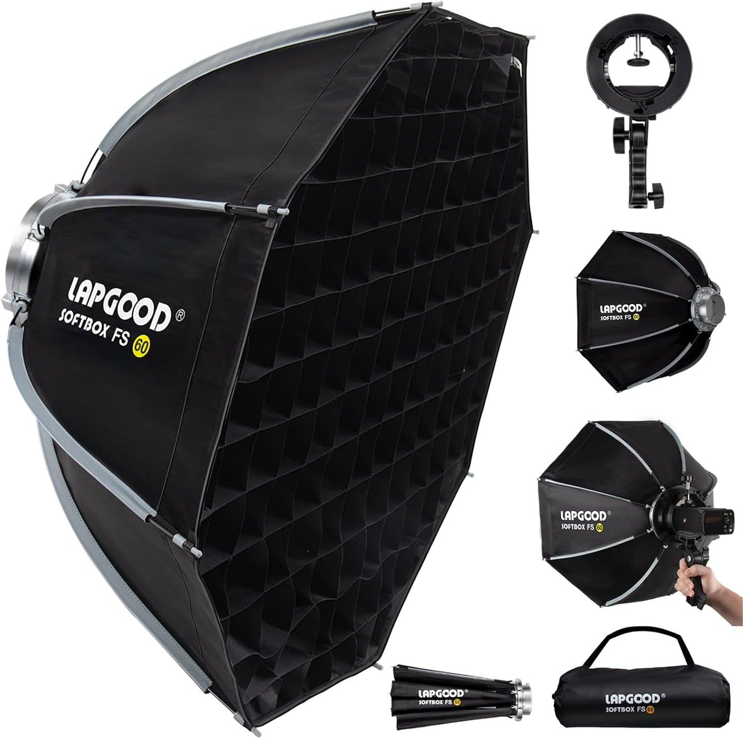 Difusor luz 60cm rejilla nido abeja soporte S montaje Bowens