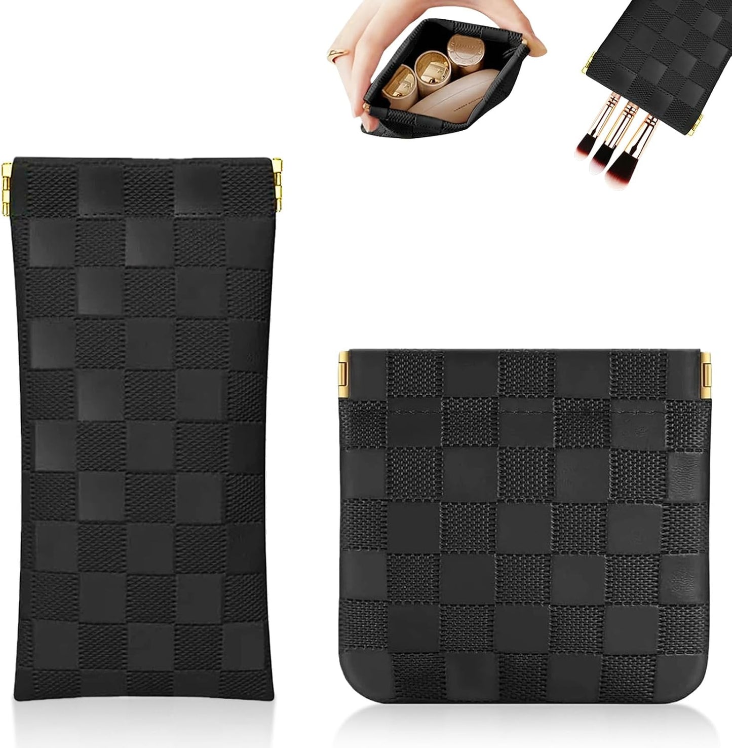 2 bolsas maquillaje cuero a cuadros para bolso