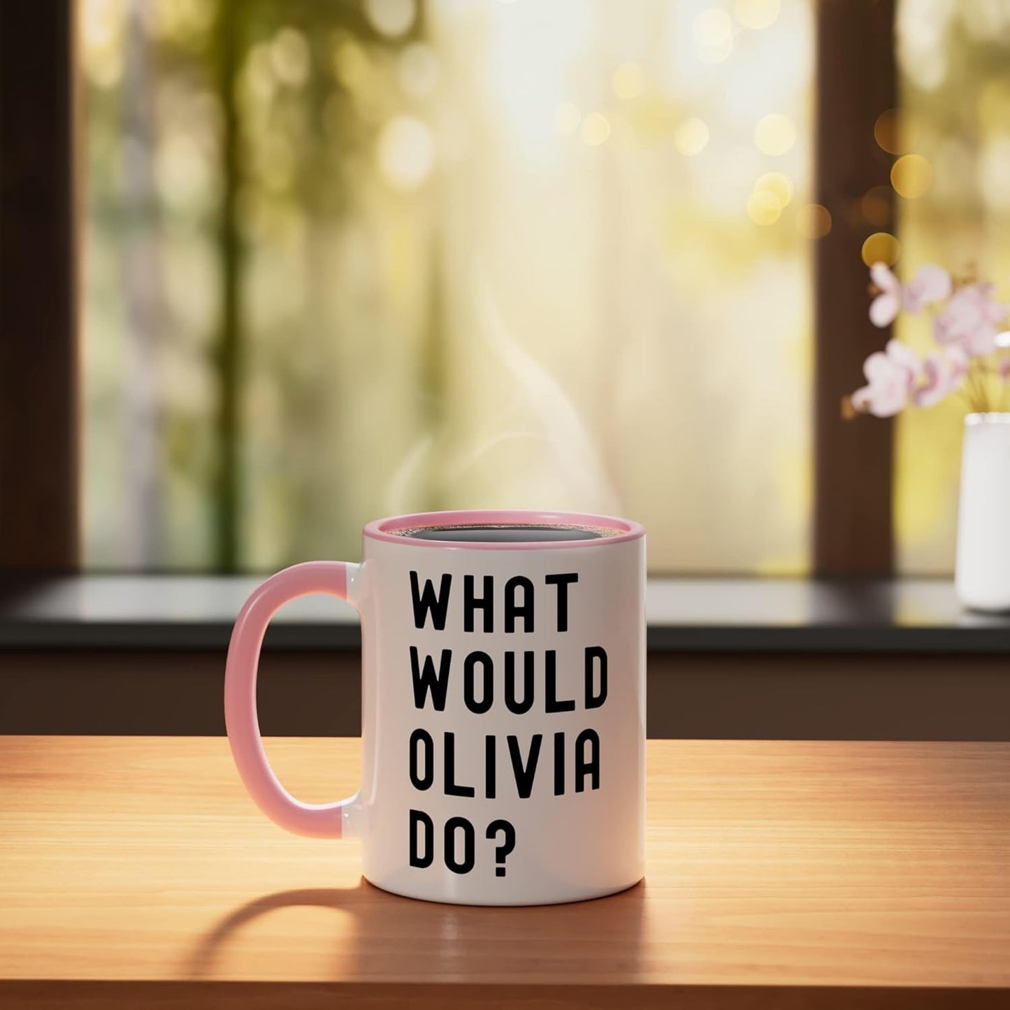 Taza de cerámica What Would Olivia Do Rosa/Blanca