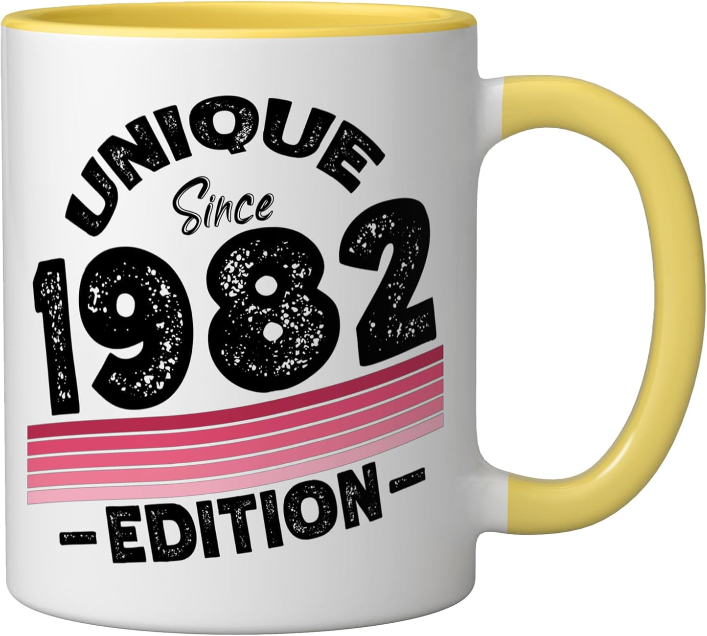 Taza cerámica vintage edición 1982 amarillo/blanco
