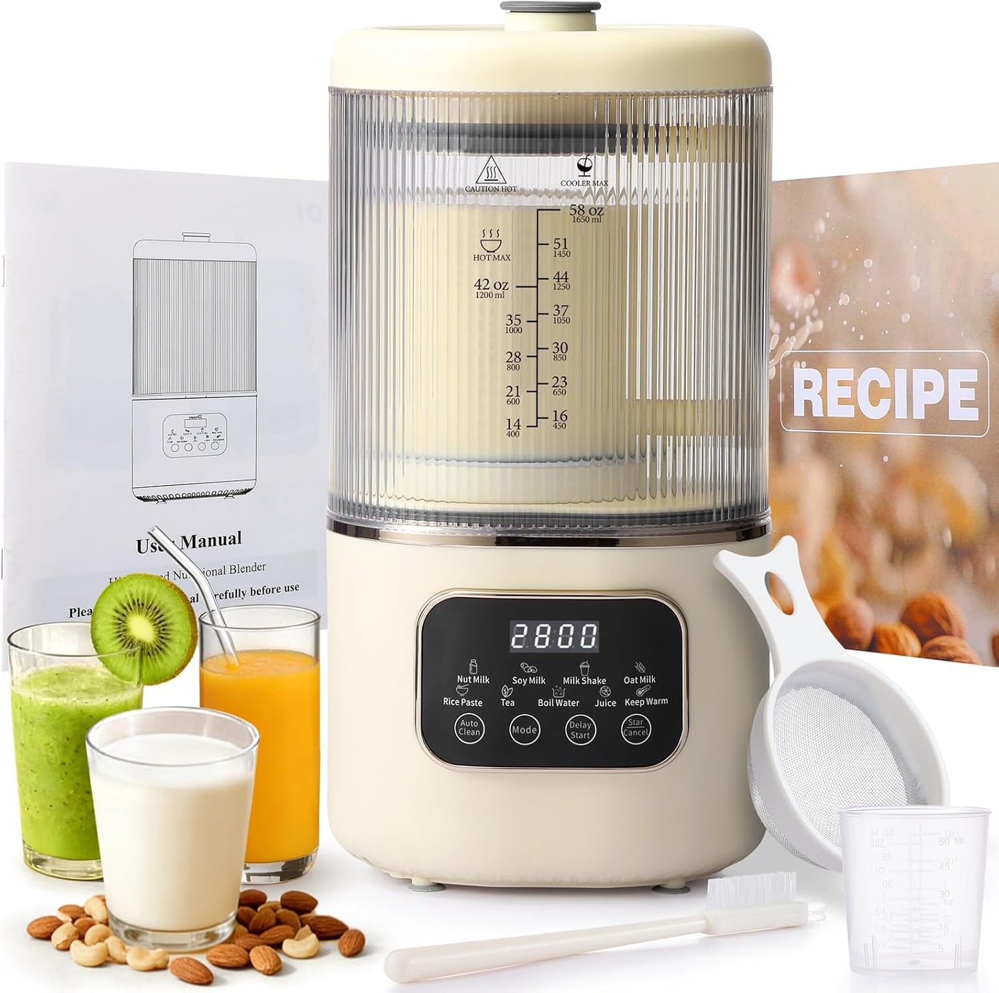 Máquina leche nuez 10en1 automática 58oz 20 cuchillas LED