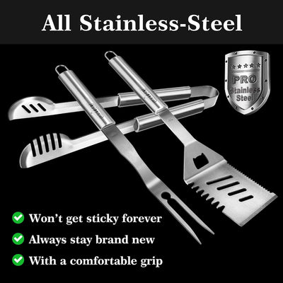 Juego 3 utensilios parrilla acero inox espátula pinzas tenedor