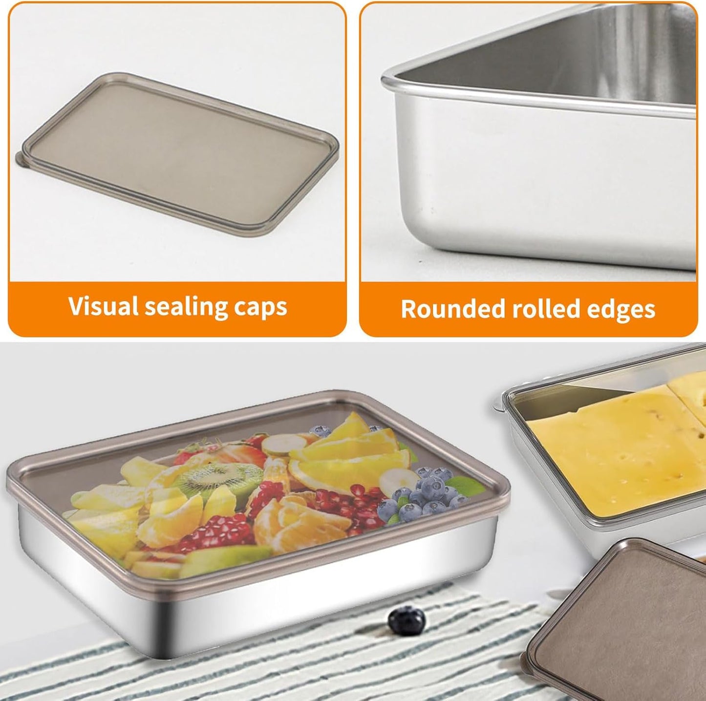 Recipientes de acero inoxidable para alimentos y refrigerador