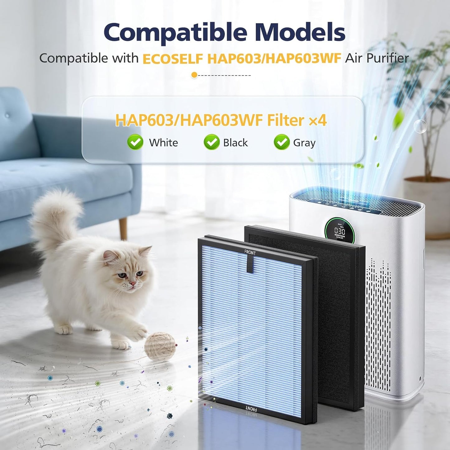 4 Filtros Hepa 3en1 con Carbón Activo para ECOSELF HAP603